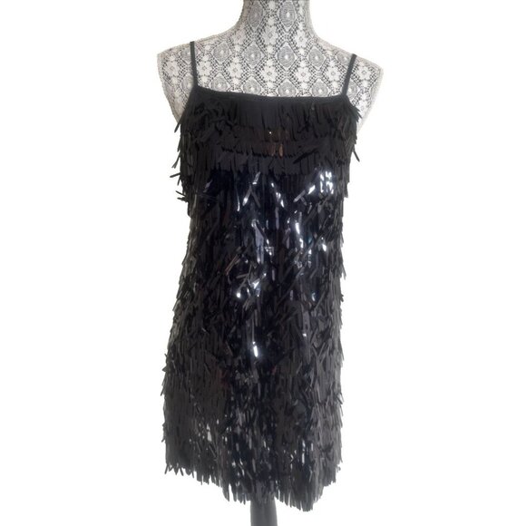 Little Black Mini Dress short Sequins size 8,NewYears Eve, flapper Gatsby gothic - Picture 1 of 12